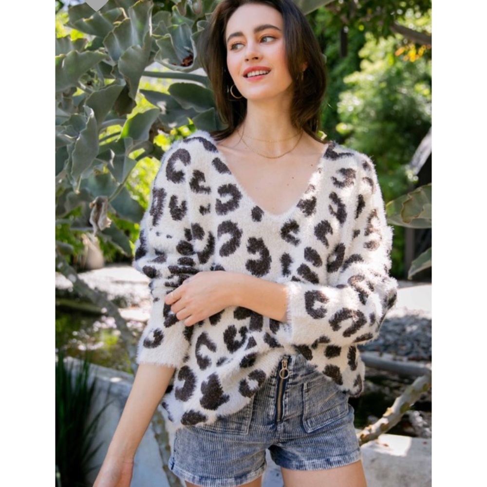 NEW POL Leopard Mohair Sweater